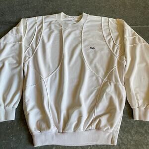 Vintage Fila Made in Italy Pockets Crewneck Sweatshirt 34 White Cream Geometric